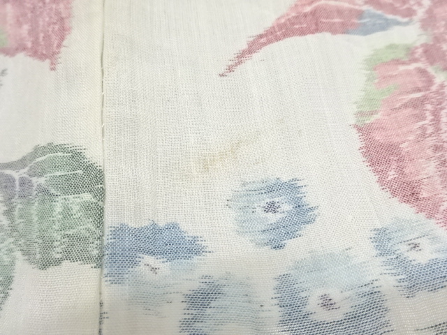  大正ロマン　本場小千谷ちぢみ　蘭模様織り出し着物